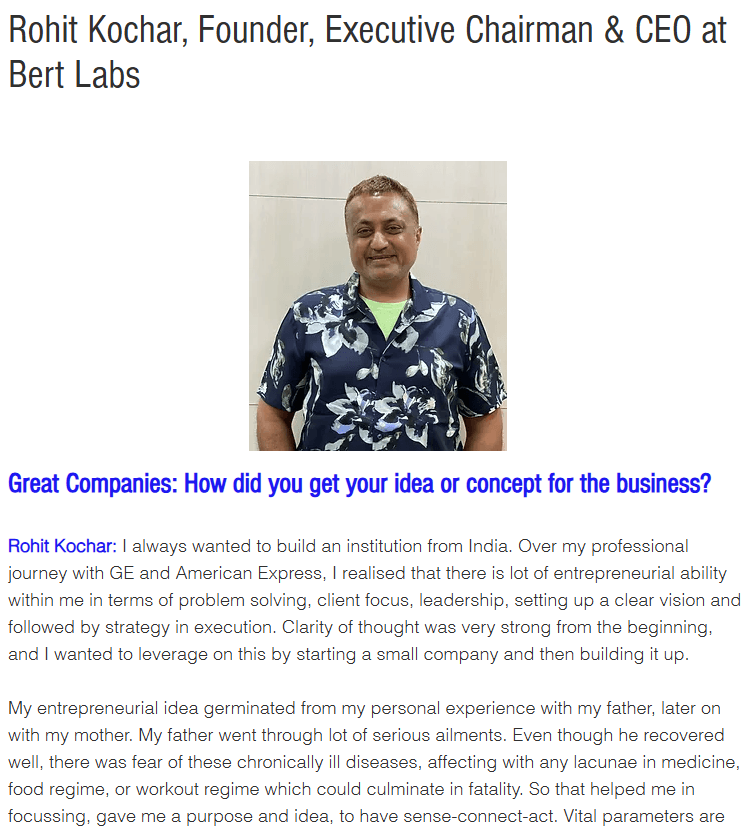Rohit Kochar's Vision & thought behind Bert Labs